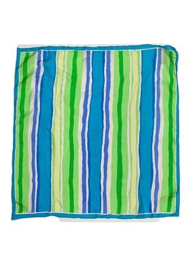 Basha 100% Silk Green Blue White Stripe Vintage Scarf W-108